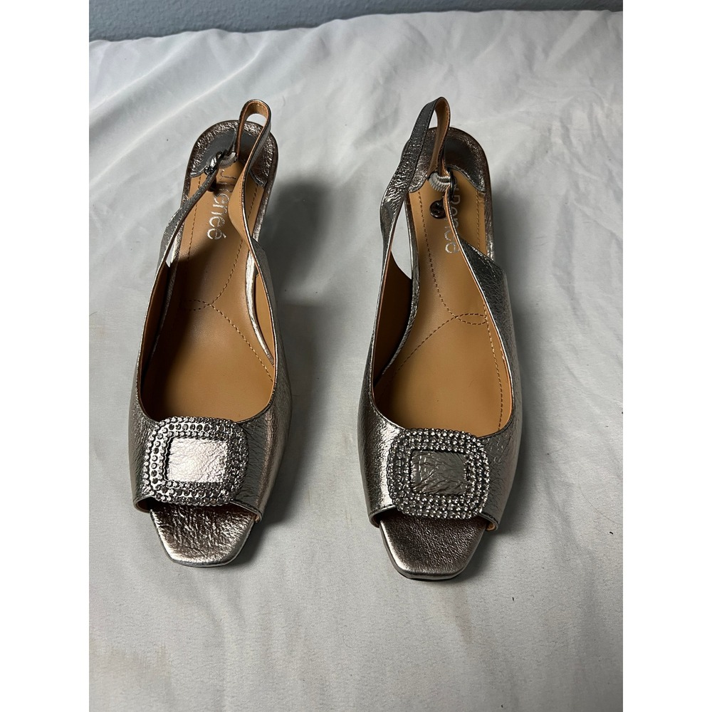 J. Renee Madeleina Taupe Metallic Nappa Leather Slingback Heels 8.5W